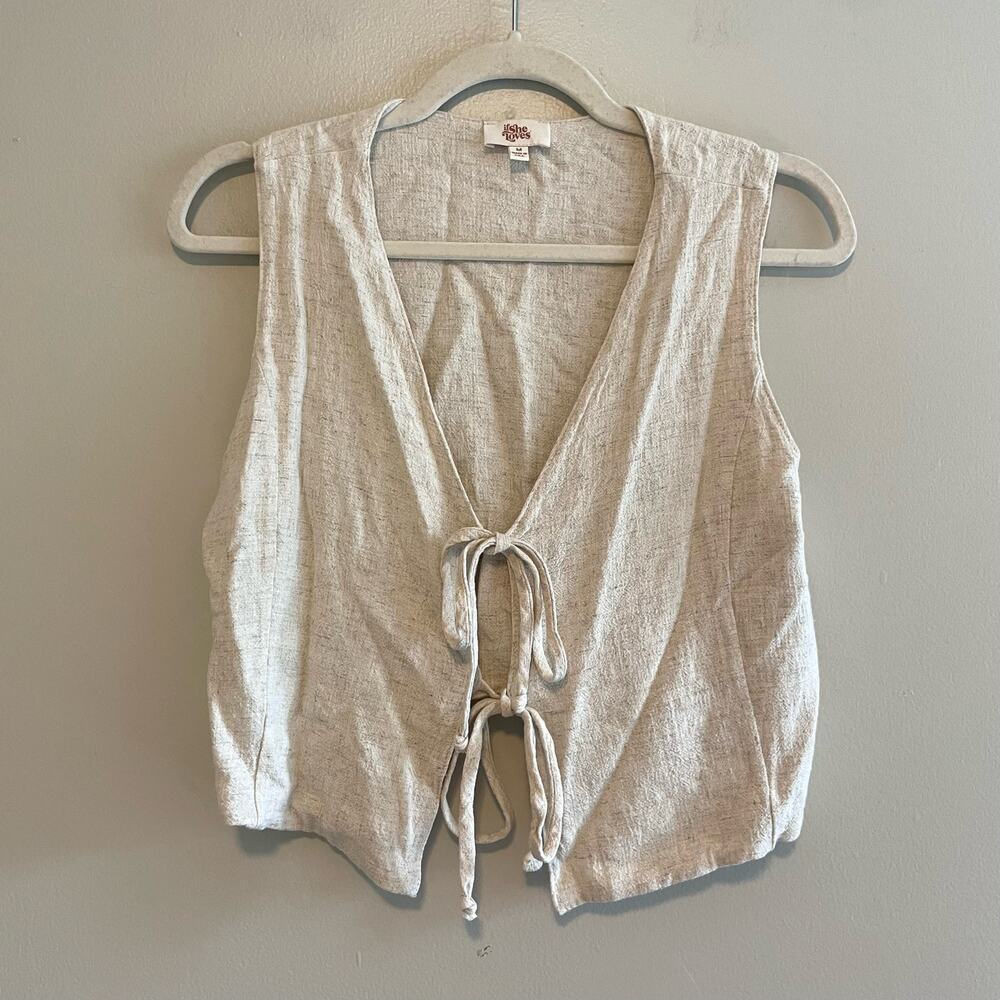 If She Loves Size M Beige Linen Blend Vest Tie Front